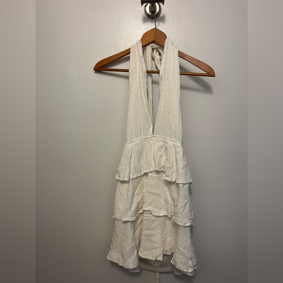 Lulus | All About Bliss White Swiss Dot Tiered Halter Mini Dress - Picture 5 of 7